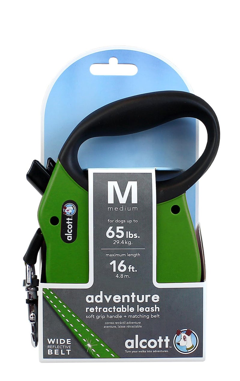 Alcott Adventure Retractable Leash, Medium, Green - Image 1